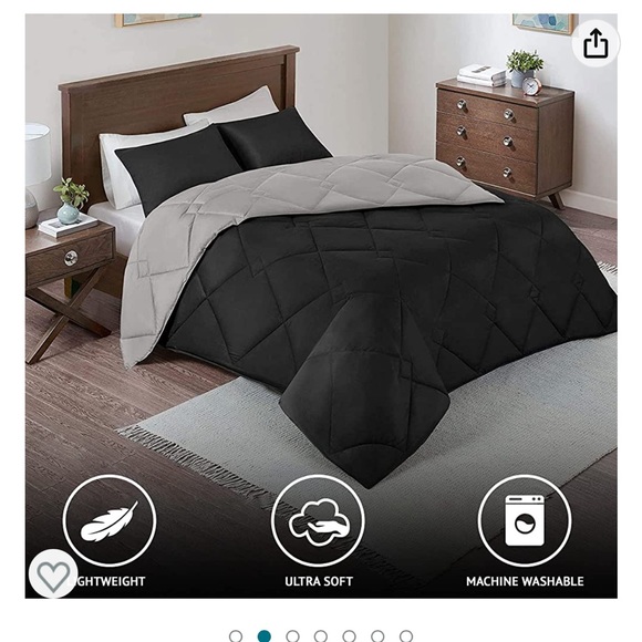 Queen/full 3pcs comforter set in black/grey - Picture 2 of 8